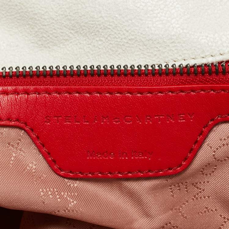 Pre Owned Stella McCartney Falabella Maxi White/Red Faux Suede Embroidered Tote