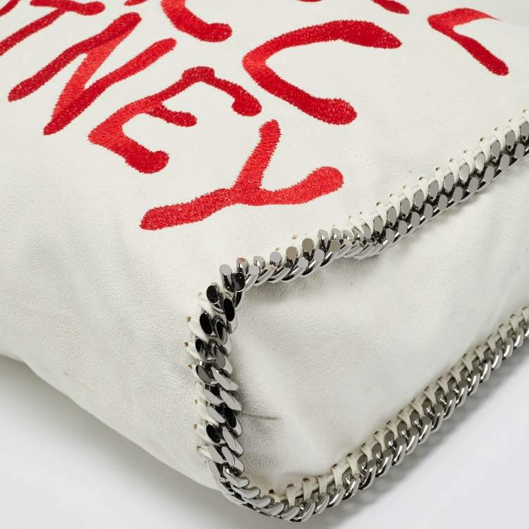 Pre Owned Stella McCartney Falabella Maxi White/Red Faux Suede Embroidered Tote