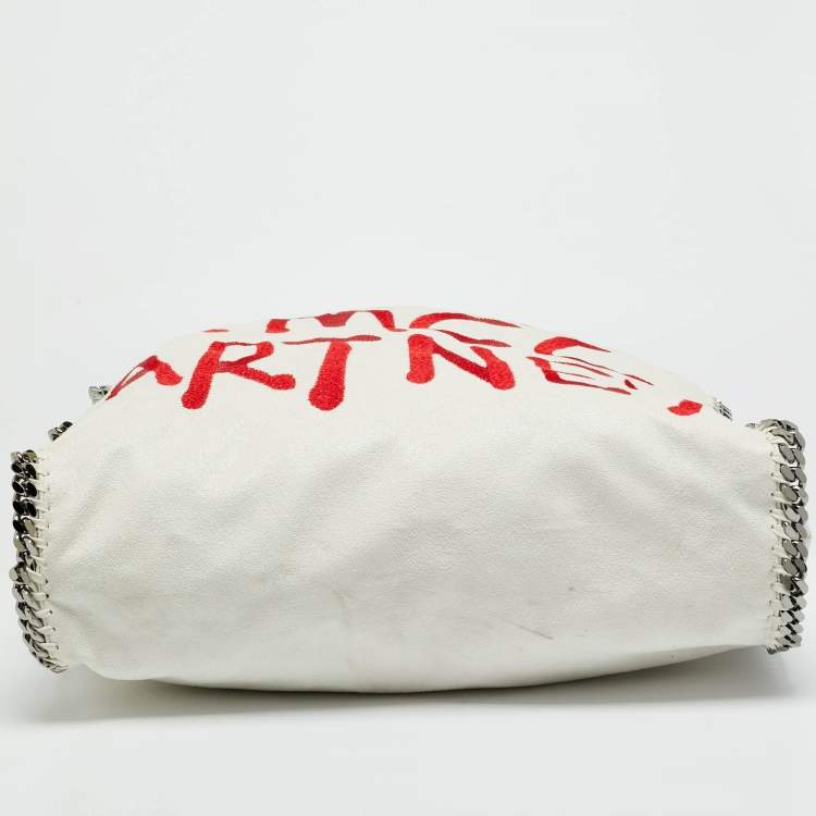 Pre Owned Stella McCartney Falabella Maxi White/Red Faux Suede Embroidered Tote
