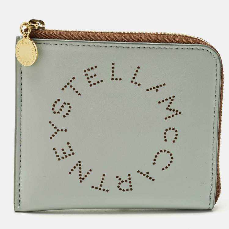 Pre Owned Stella McCartney Perforated Logo Blue/Brown Faux Leather Compact Wallet