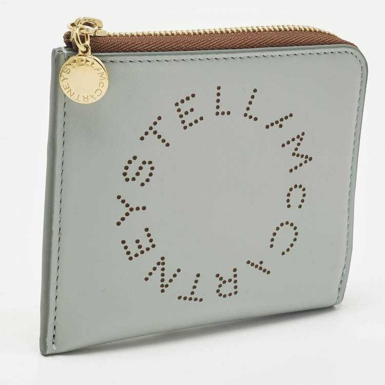 Pre Owned Stella McCartney Perforated Logo Blue/Brown Faux Leather Compact Wallet