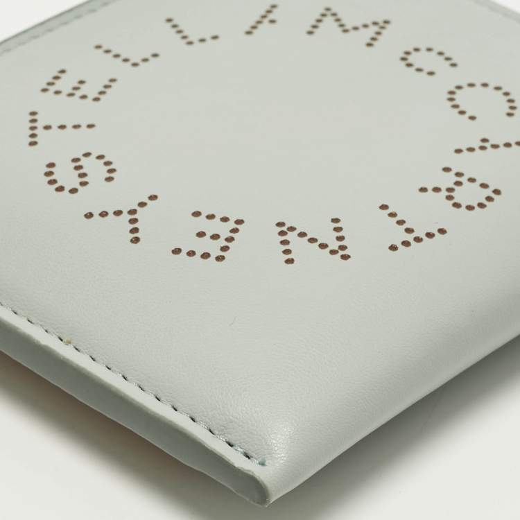 Pre Owned Stella McCartney Perforated Logo Blue/Brown Faux Leather Compact Wallet