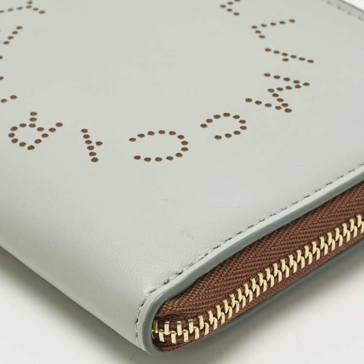 Pre Owned Stella McCartney Perforated Logo Blue/Brown Faux Leather Compact Wallet