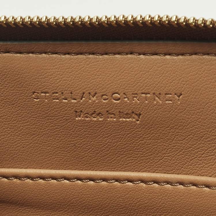 Pre Owned Stella McCartney Perforated Logo Blue/Brown Faux Leather Compact Wallet