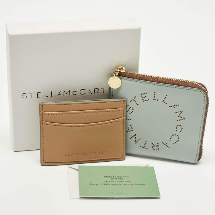 Pre Owned Stella McCartney Perforated Logo Blue/Brown Faux Leather Compact Wallet