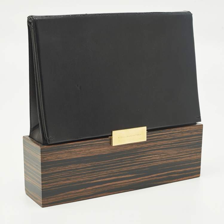 Pre Owned Stella McCartney Black Faux Leather and Wood Effect Acrylic Clutch