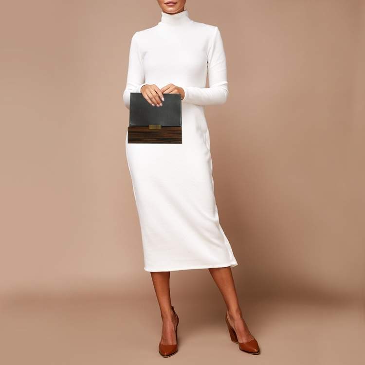 Pre Owned Stella McCartney Black Faux Leather and Wood Effect Acrylic Clutch