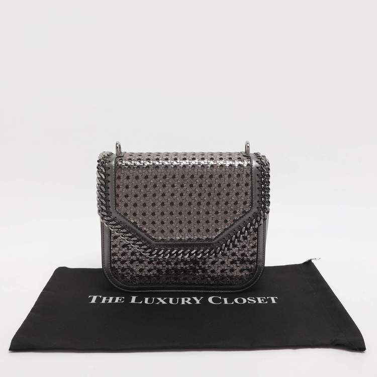 Pre Owned Stella McCartney Metallic Grey Woven Faux Leather Falabella Box Shoulder Bag