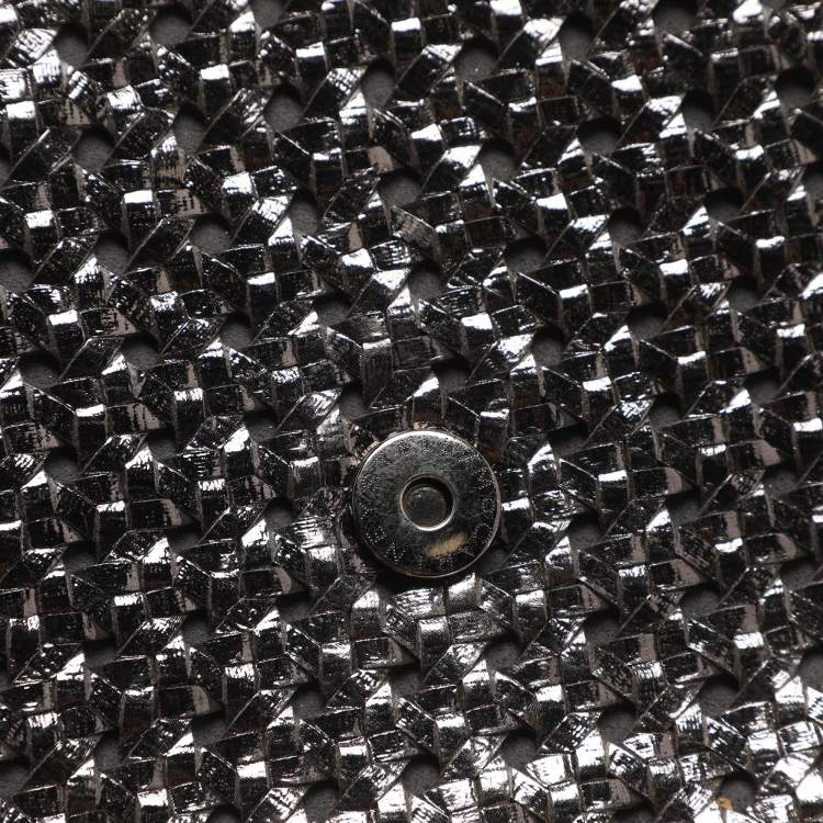 Pre Owned Stella McCartney Metallic Grey Woven Faux Leather Falabella Box Shoulder Bag