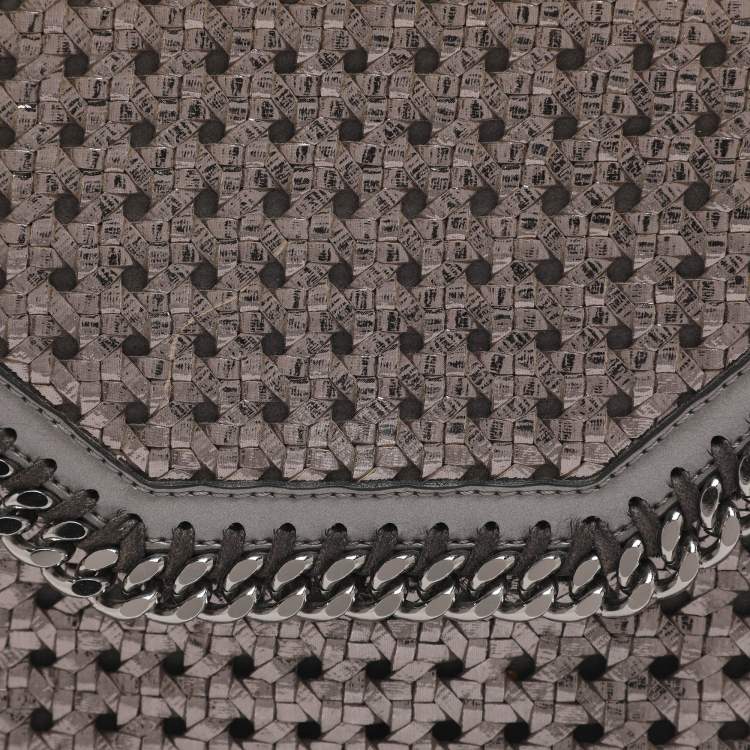Pre Owned Stella McCartney Metallic Grey Woven Faux Leather Falabella Box Shoulder Bag