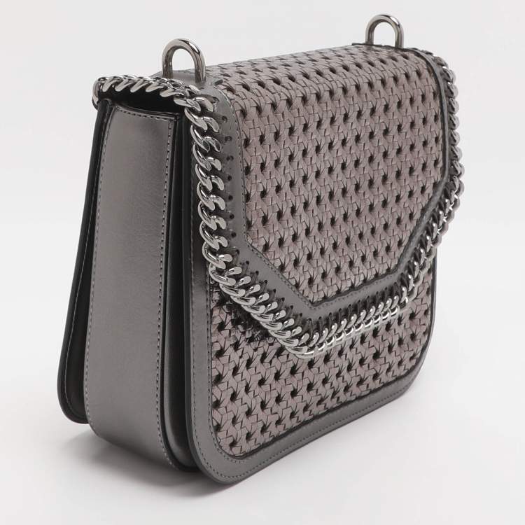 Pre Owned Stella McCartney Metallic Grey Woven Faux Leather Falabella Box Shoulder Bag