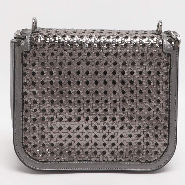 Pre Owned Stella McCartney Metallic Grey Woven Faux Leather Falabella Box Shoulder Bag