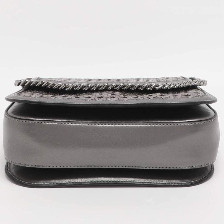 Pre Owned Stella McCartney Metallic Grey Woven Faux Leather Falabella Box Shoulder Bag