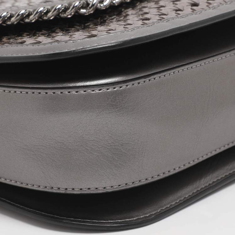 Pre Owned Stella McCartney Metallic Grey Woven Faux Leather Falabella Box Shoulder Bag