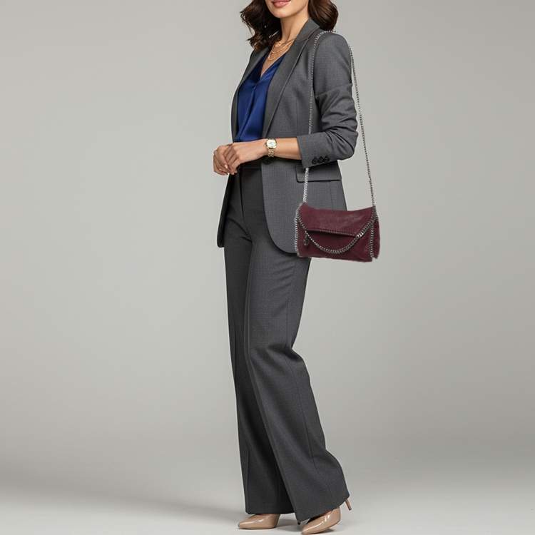 Pre Owned Stella McCartney Falabella Burgundy Faux Leather Chain Shoulder Bag