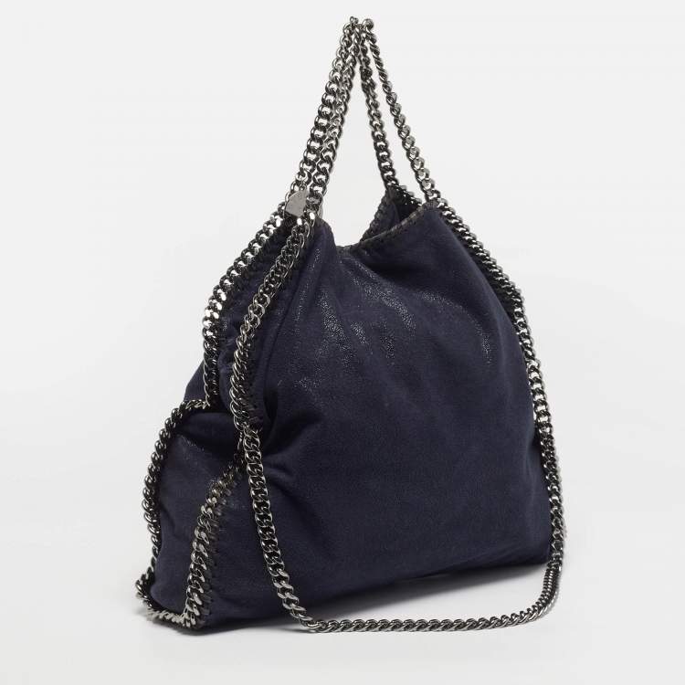 Pre Owned Stella McCartney Falabella Small Navy Blue Faux Suede Tote