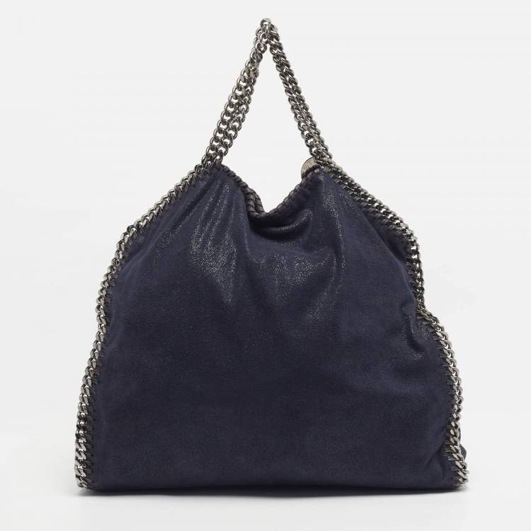 Pre Owned Stella McCartney Falabella Small Navy Blue Faux Suede Tote