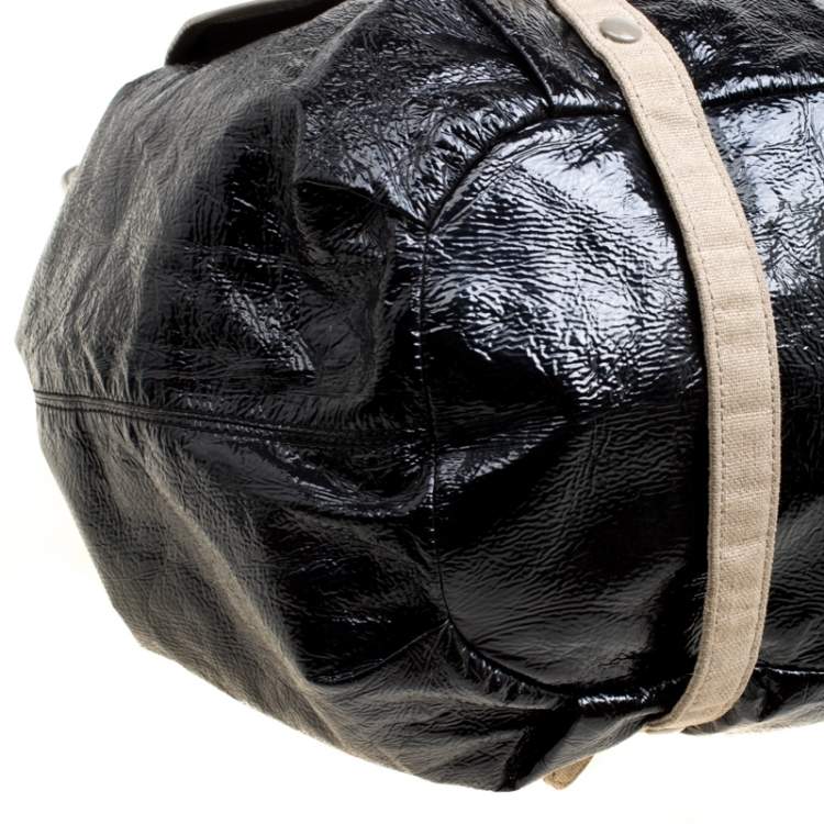 Pre Owned Stella McCartney Black Faux Patent Leather and Canvas Top Handle Bag