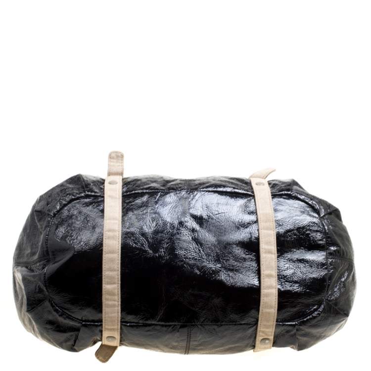 Pre Owned Stella McCartney Black Faux Patent Leather and Canvas Top Handle Bag