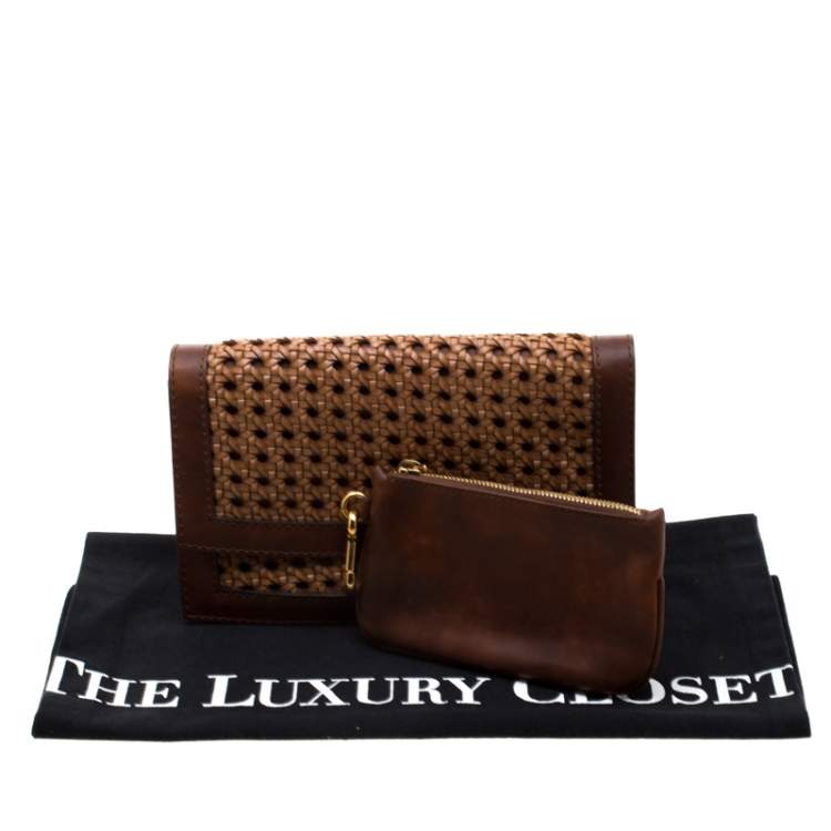 Pre Owned Stella McCartney Woven Faux Leather Flap Clutch