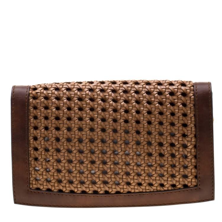 Pre Owned Stella McCartney Woven Faux Leather Flap Clutch