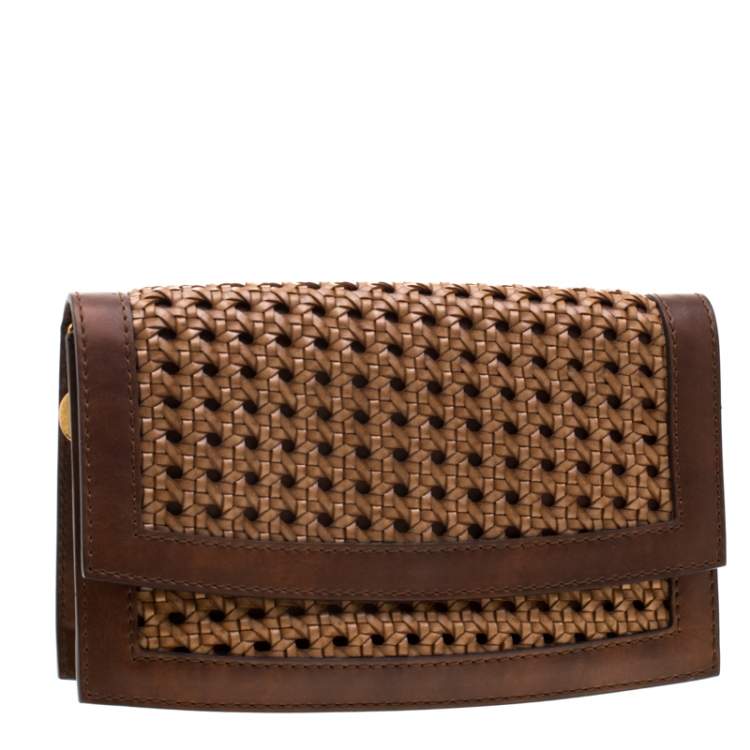 Pre Owned Stella McCartney Woven Faux Leather Flap Clutch