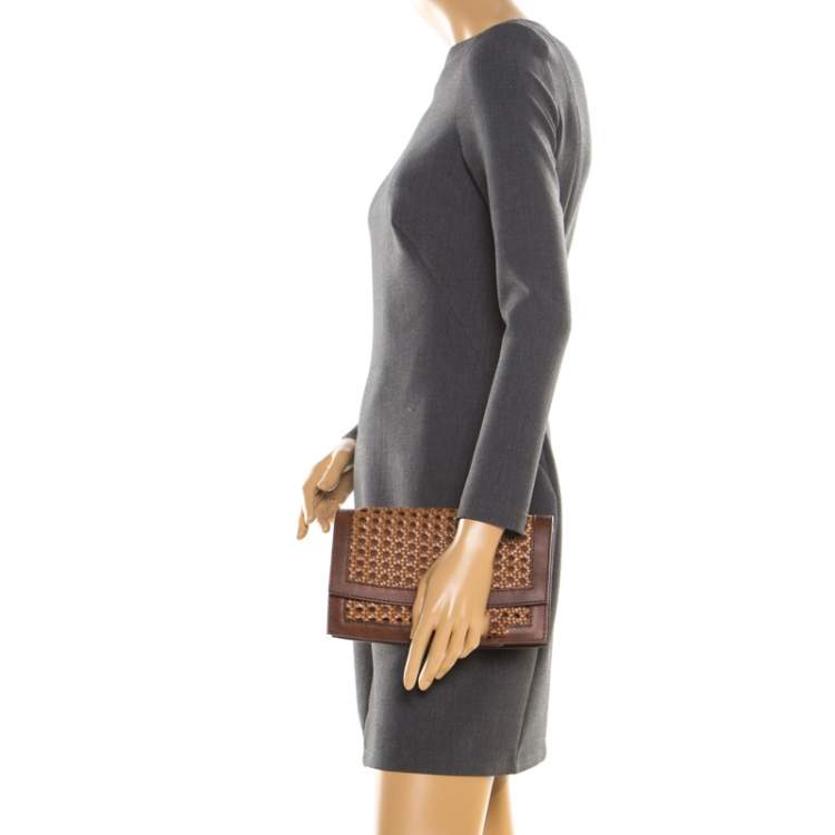 Pre Owned Stella McCartney Woven Faux Leather Flap Clutch