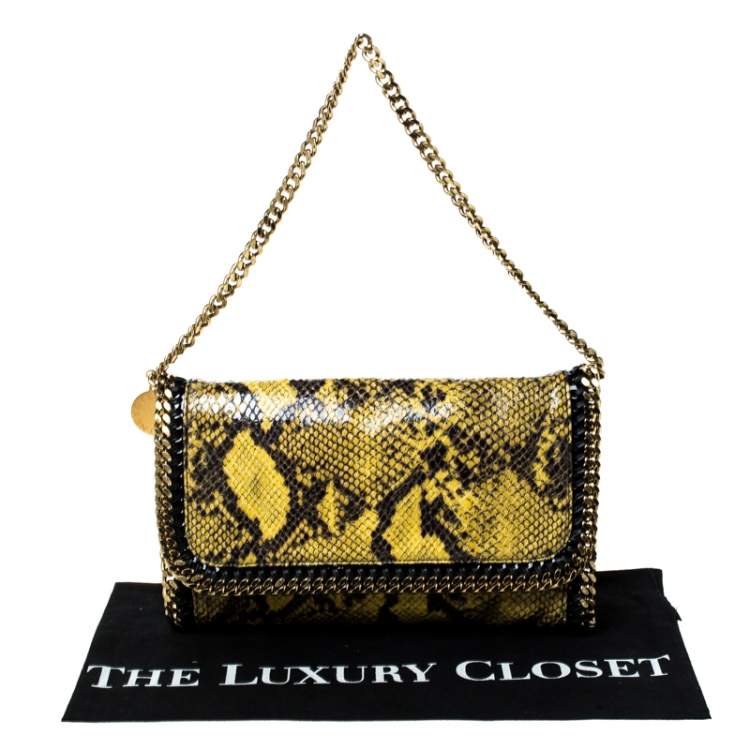 مملوكة مسبقًا Stella McCartney Yellow/Black Python Faux Leather Falabella Flap Shoulder Bag