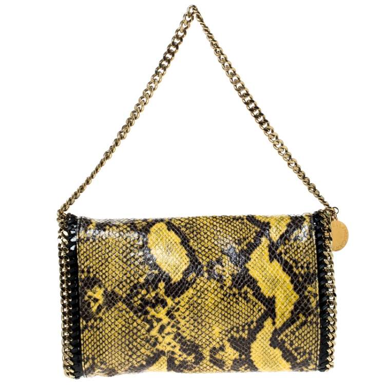 مملوكة مسبقًا Stella McCartney Yellow/Black Python Faux Leather Falabella Flap Shoulder Bag