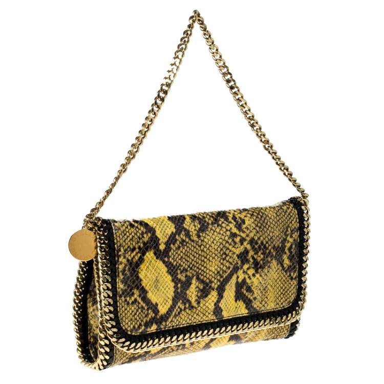 مملوكة مسبقًا Stella McCartney Yellow/Black Python Faux Leather Falabella Flap Shoulder Bag