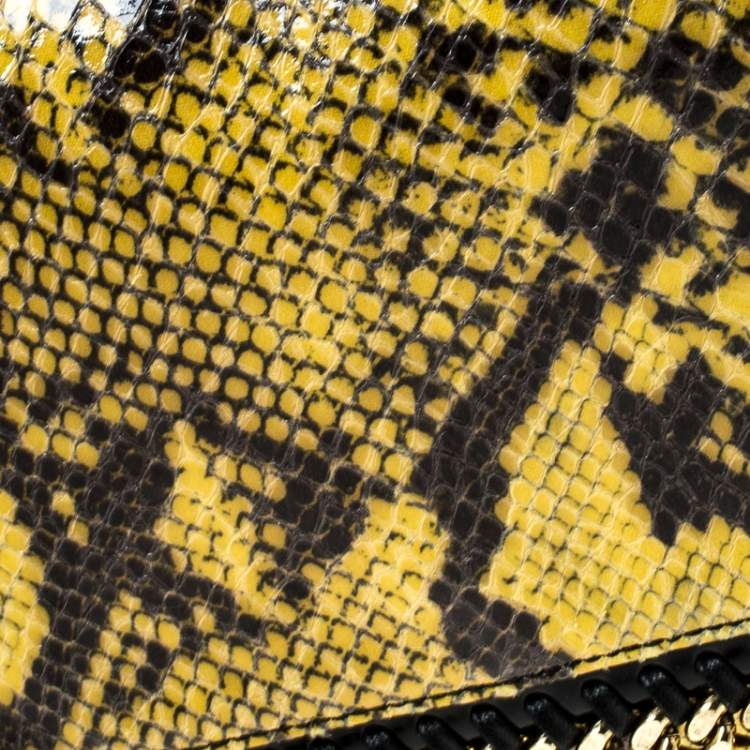 مملوكة مسبقًا Stella McCartney Yellow/Black Python Faux Leather Falabella Flap Shoulder Bag