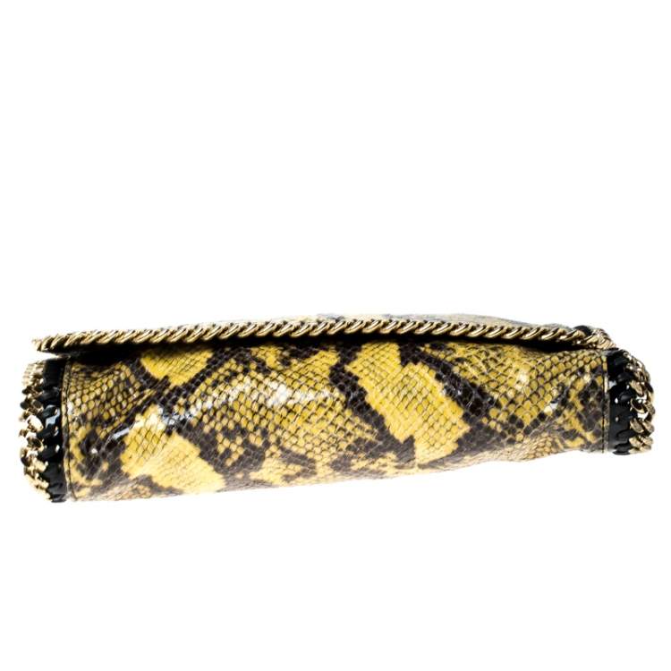 مملوكة مسبقًا Stella McCartney Yellow/Black Python Faux Leather Falabella Flap Shoulder Bag