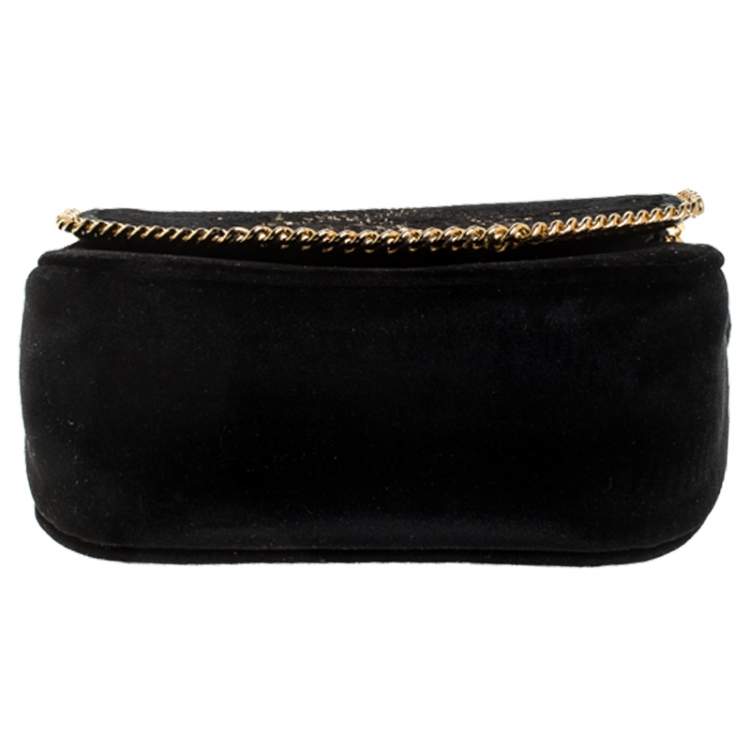 Pre Owned Stella McCartney Black Velvet Volcano Embroidered Mini Falabella Shoulder Bag