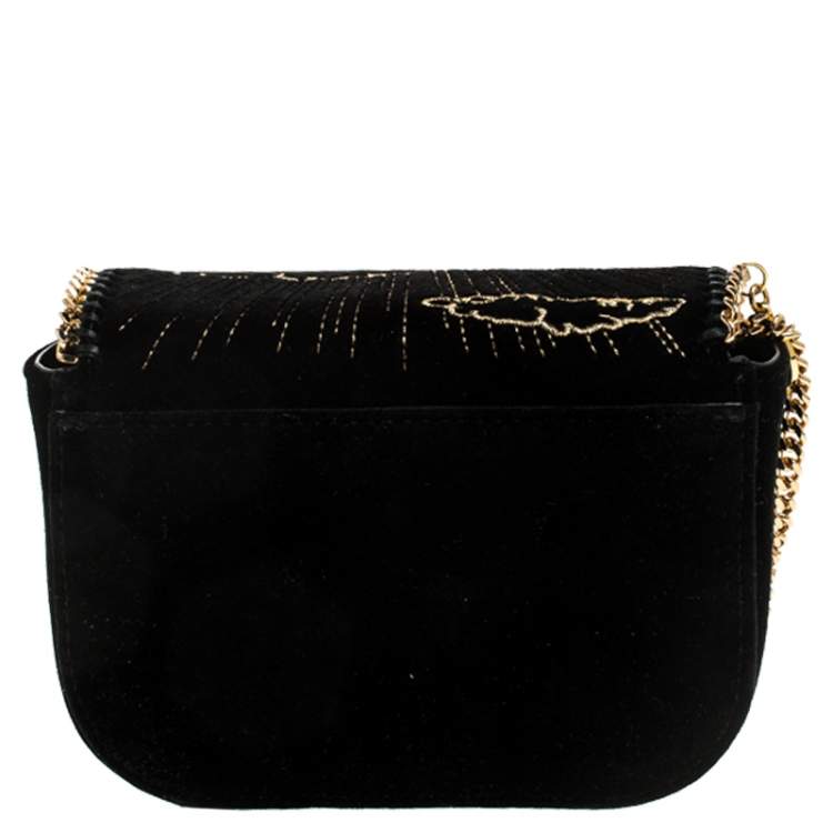 Pre Owned Stella McCartney Black Velvet Volcano Embroidered Mini Falabella Shoulder Bag