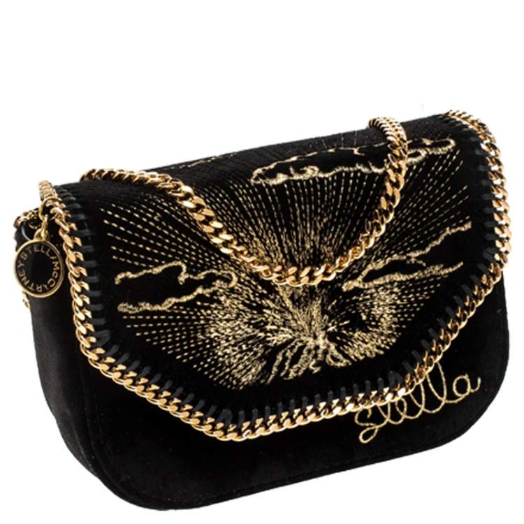 Pre Owned Stella McCartney Black Velvet Volcano Embroidered Mini Falabella Shoulder Bag