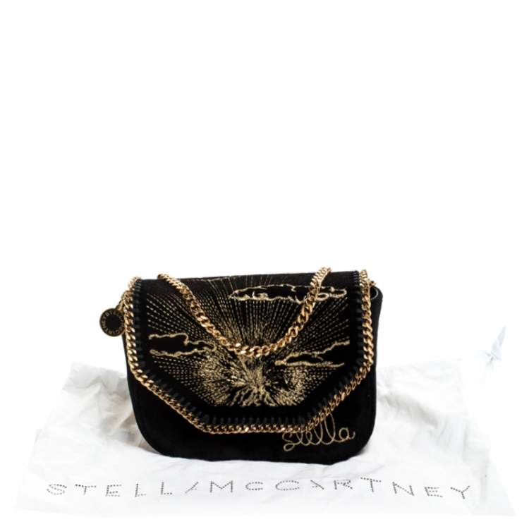 Pre Owned Stella McCartney Black Velvet Volcano Embroidered Mini Falabella Shoulder Bag