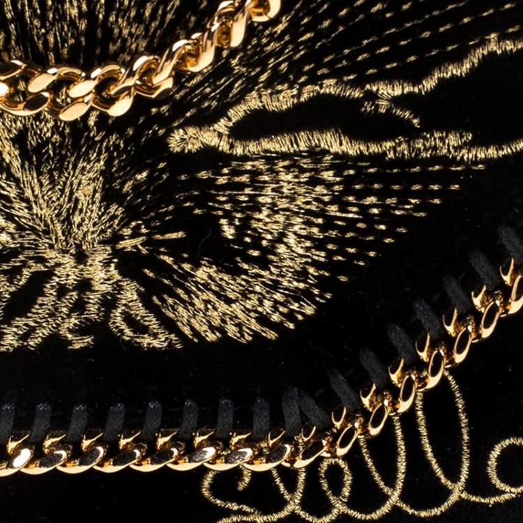 Pre Owned Stella McCartney Black Velvet Volcano Embroidered Mini Falabella Shoulder Bag