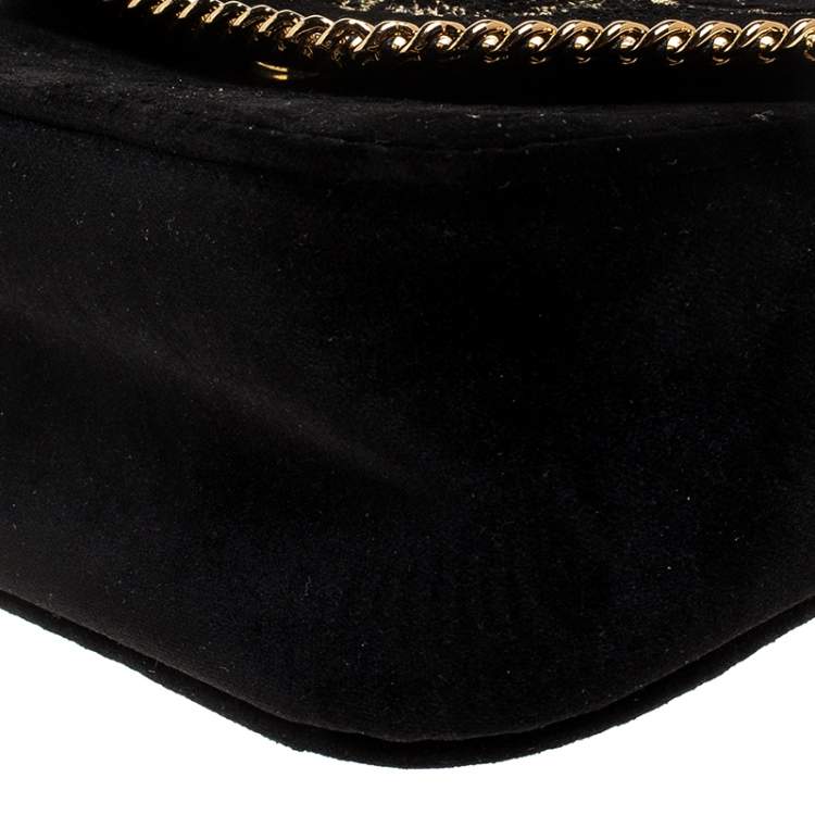 Pre Owned Stella McCartney Black Velvet Volcano Embroidered Mini Falabella Shoulder Bag