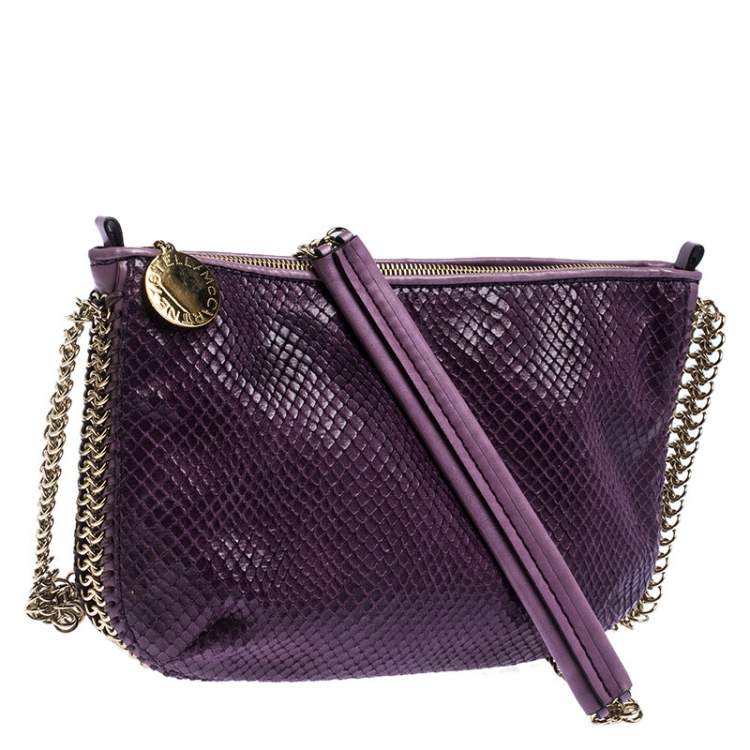 Pre Owned Stella McCartney Purple Faux Python Leather Chain Shoulder Bag