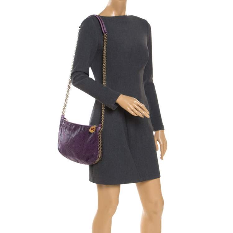 Pre Owned Stella McCartney Purple Faux Python Leather Chain Shoulder Bag