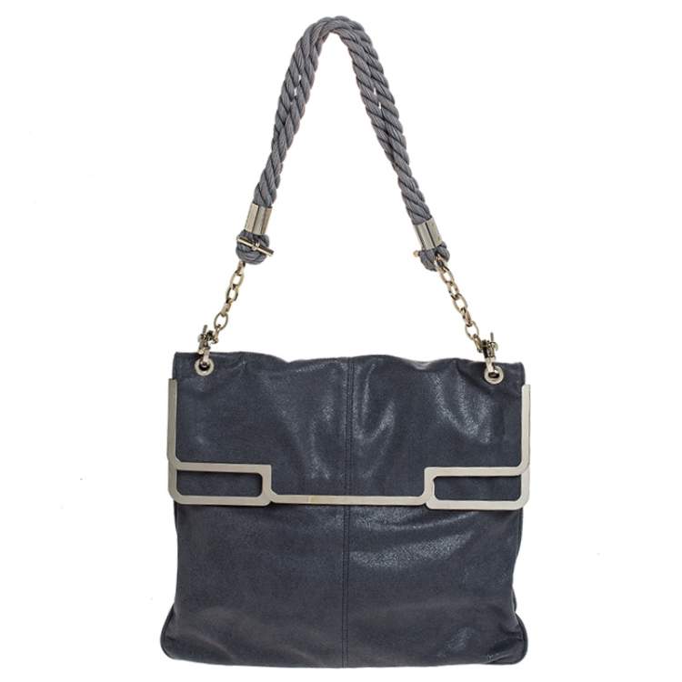 مملوكة مسبقًا Stella McCartney Grey Faux Leather Bordered Shoulder Bag