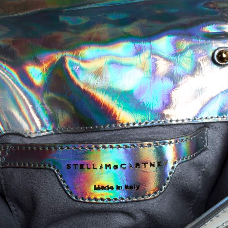 Pre Owned Stella McCartney Silver Holographic Woven Leather Flap Crossbody Bag