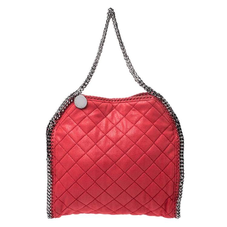 Pre Owned Stella McCartney Red Quilted Faux Leather Small Falabella Tote