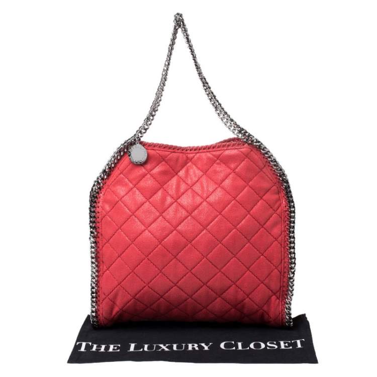 Pre Owned Stella McCartney Red Quilted Faux Leather Small Falabella Tote