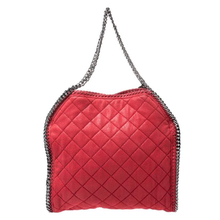 Pre Owned Stella McCartney Red Quilted Faux Leather Small Falabella Tote