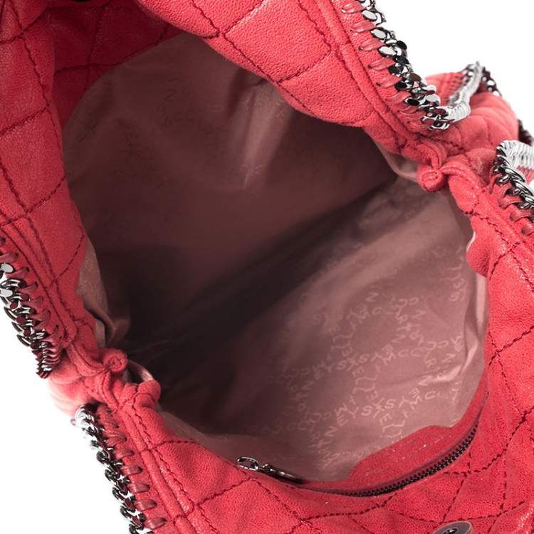 Pre Owned Stella McCartney Red Quilted Faux Leather Small Falabella Tote