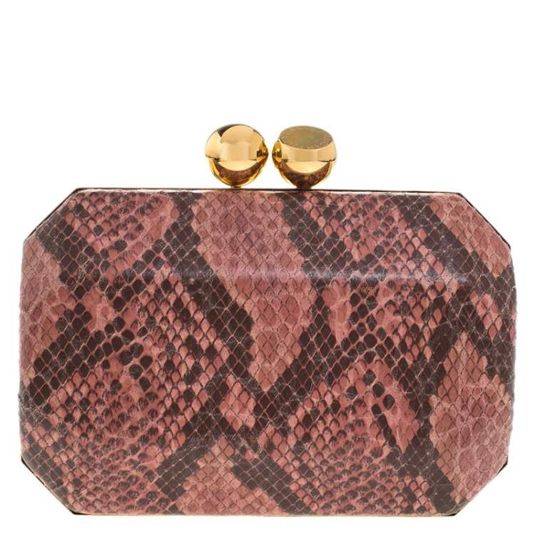 مملوكة مسبقًا Stella McCartney Pink/Black Faux Python Leather Lucia Clutch