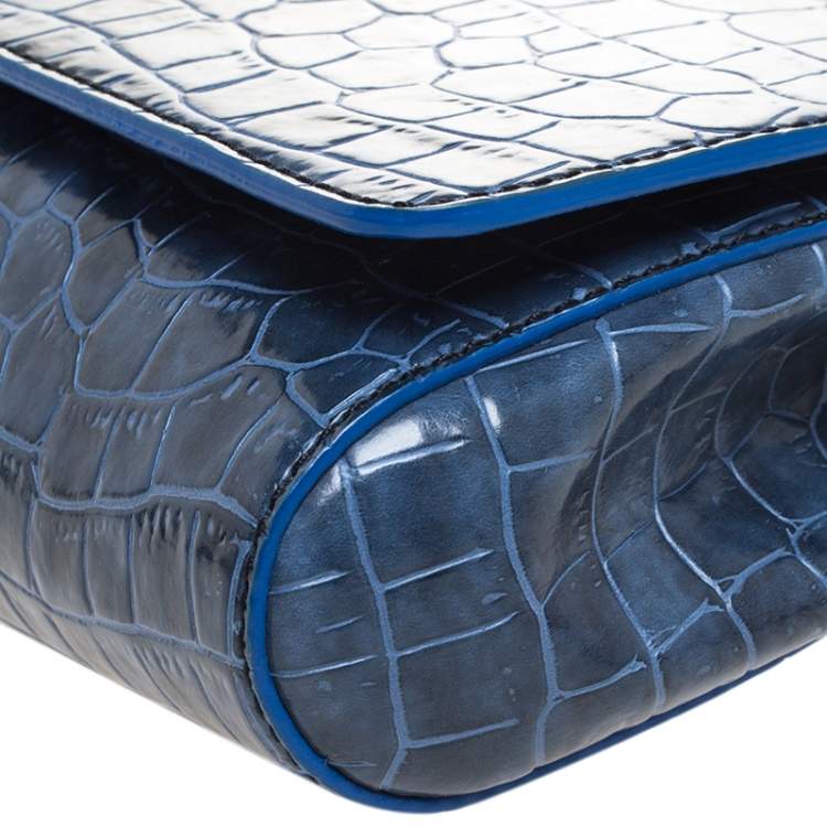 Pre Owned Stella McCartney Blue Faux Croc Leather Oversized Flap Clutch