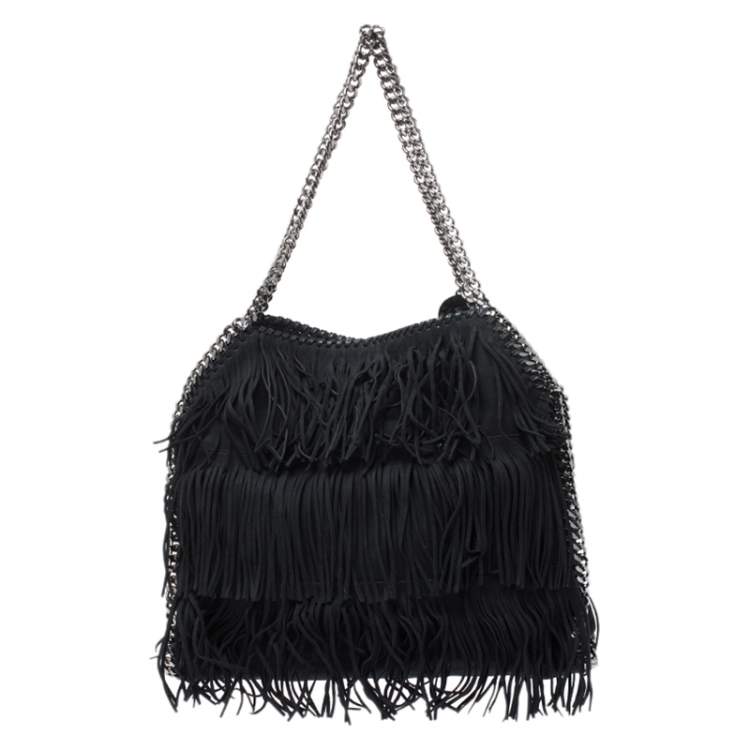 Pre Owned Stella McCartney Black Faux Suede Falabella Fringed Tote