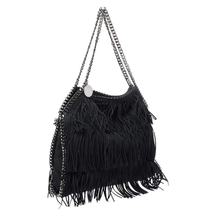 Pre Owned Stella McCartney Black Faux Suede Falabella Fringed Tote